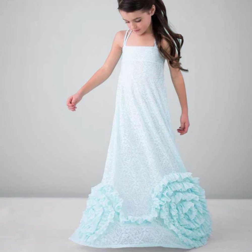 NWT Girls sz 6 Chasing Fireflies Full Bloom Maxi Dress ~ Aqua